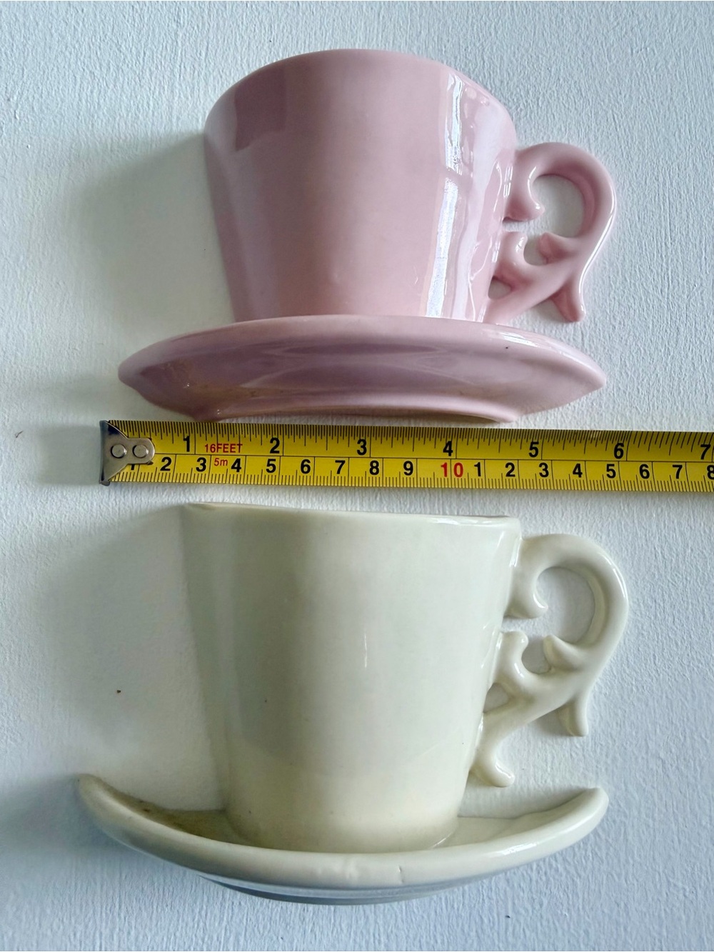 Two Teacup Wall Pockets Pink Cream - Picture 5 of 7
